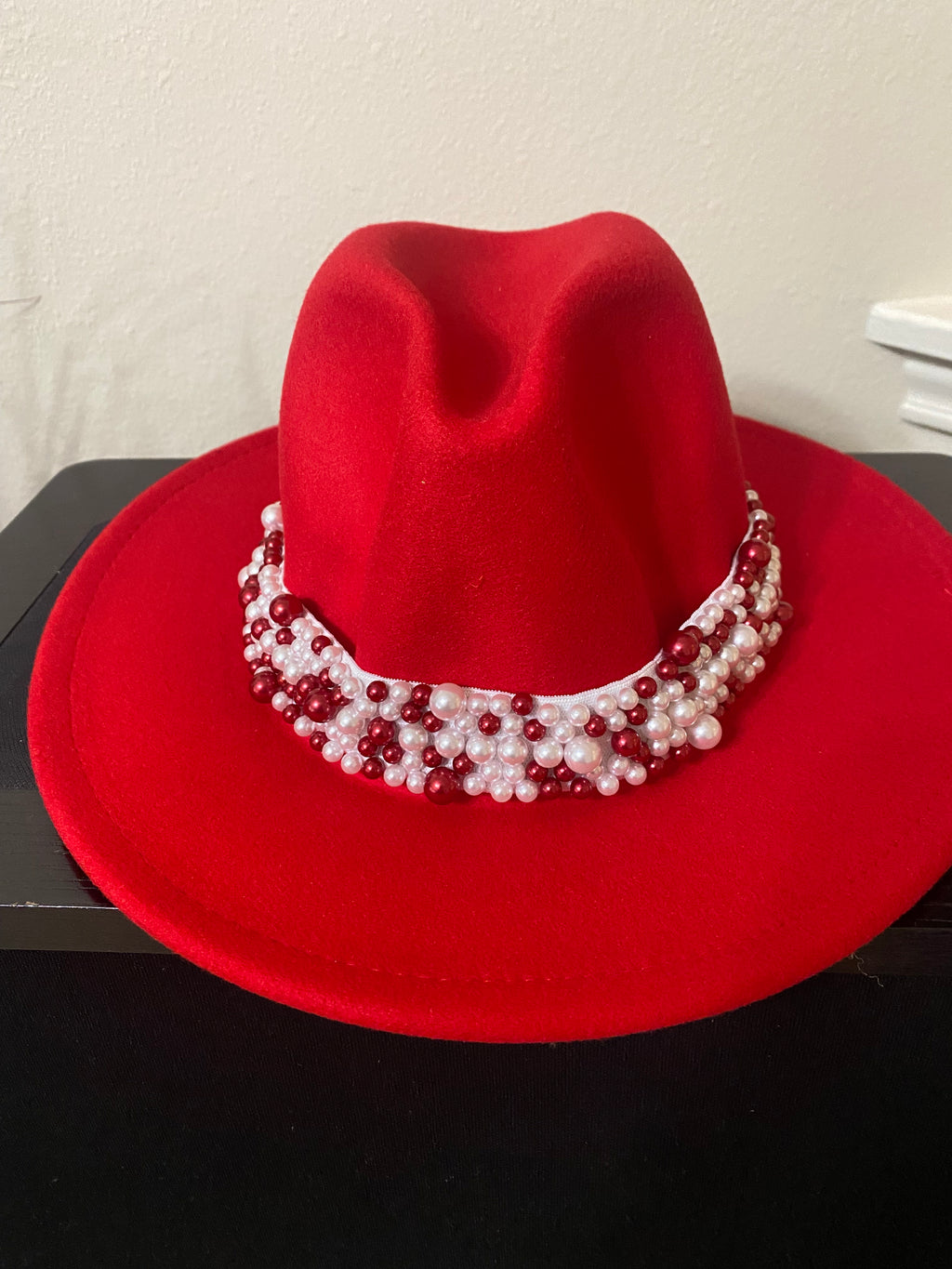 Fedora with Pearl Band -Red