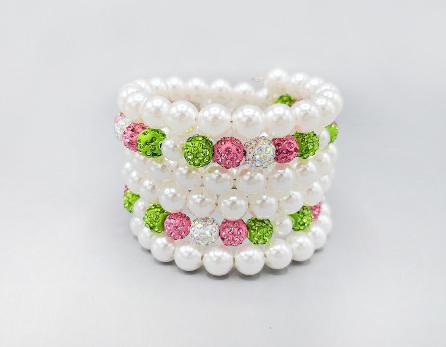 Wrap Bracelet-Pearl Pink Green