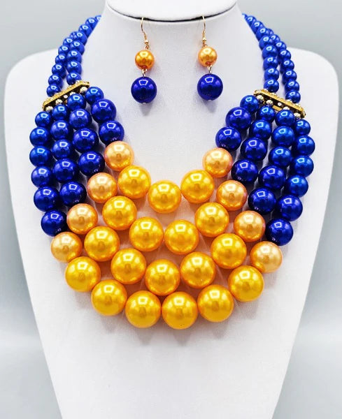 4 Strand Pearls Blue Yellow