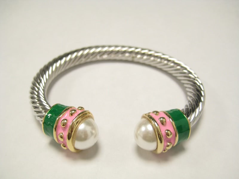 Inspired Cable Bracelet Pink Green