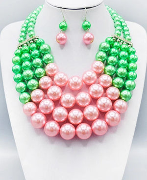 4 Strand Pearl Pink Green