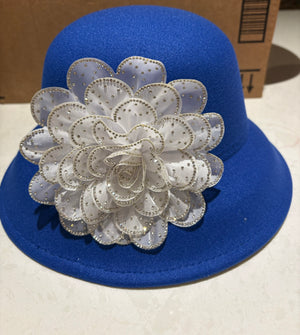 Flower Bowler Hat Blue White