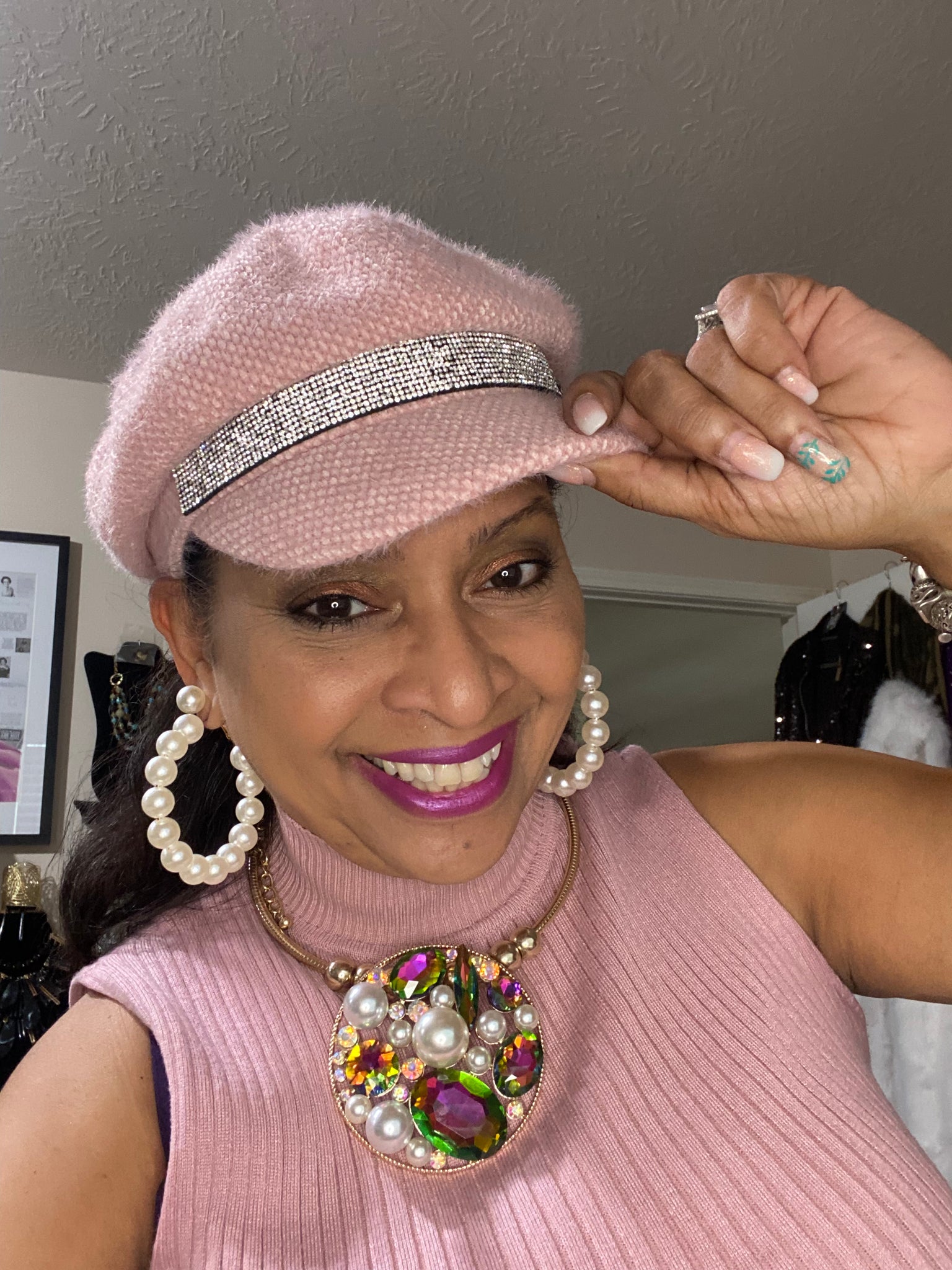 Retro Bling Beret -Pink