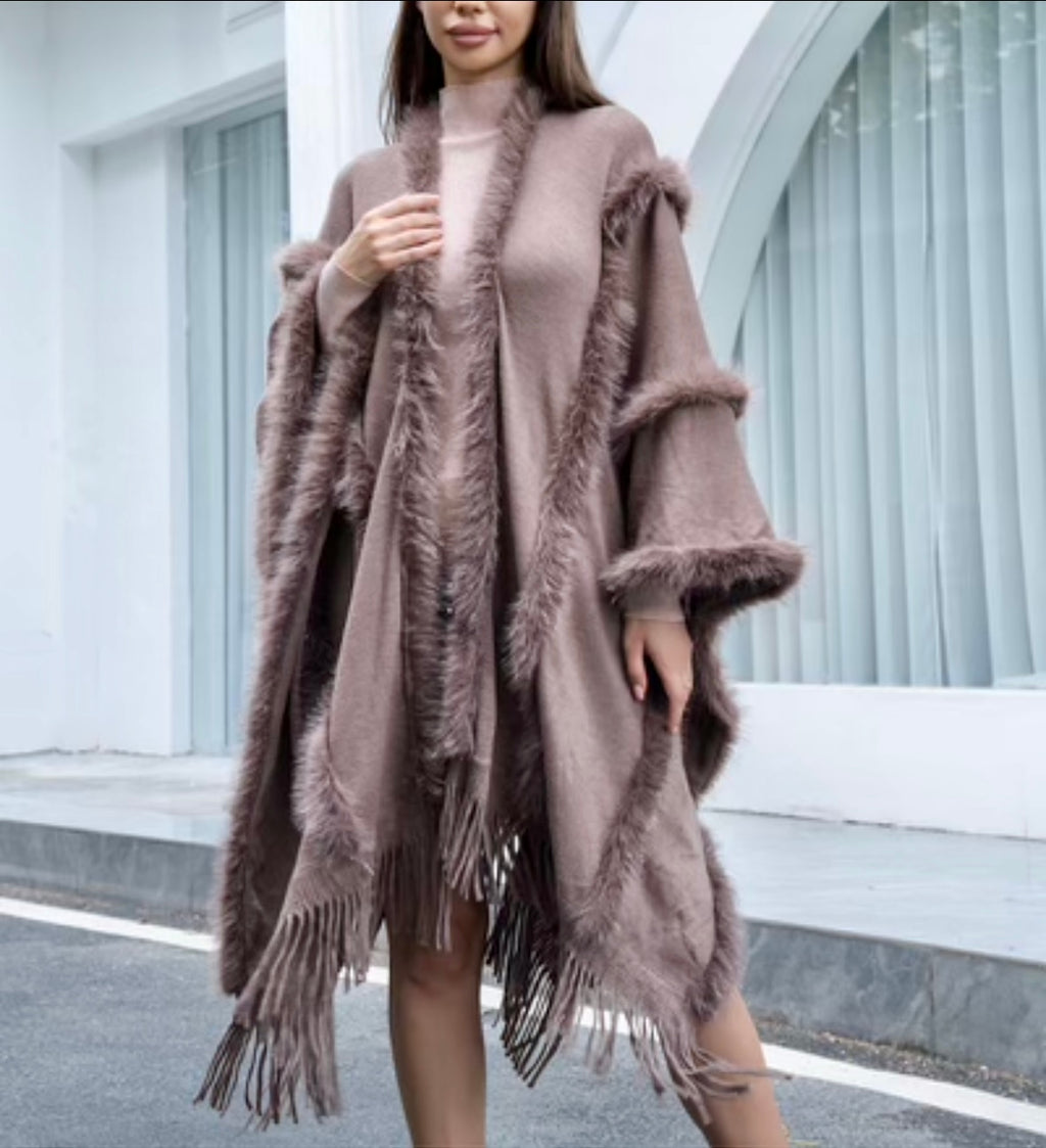 Faux Fur Pelts Cape Khaki