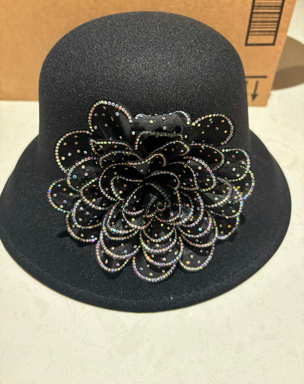 Flower Bowler Hat Black