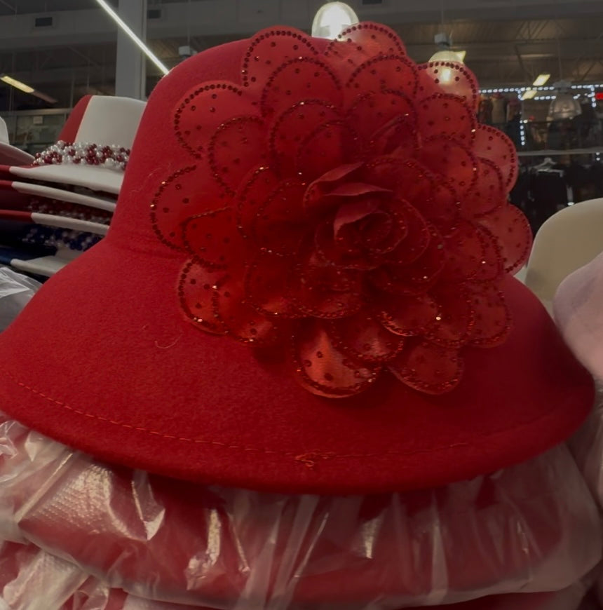 Flower Bowler Hat Red/Red