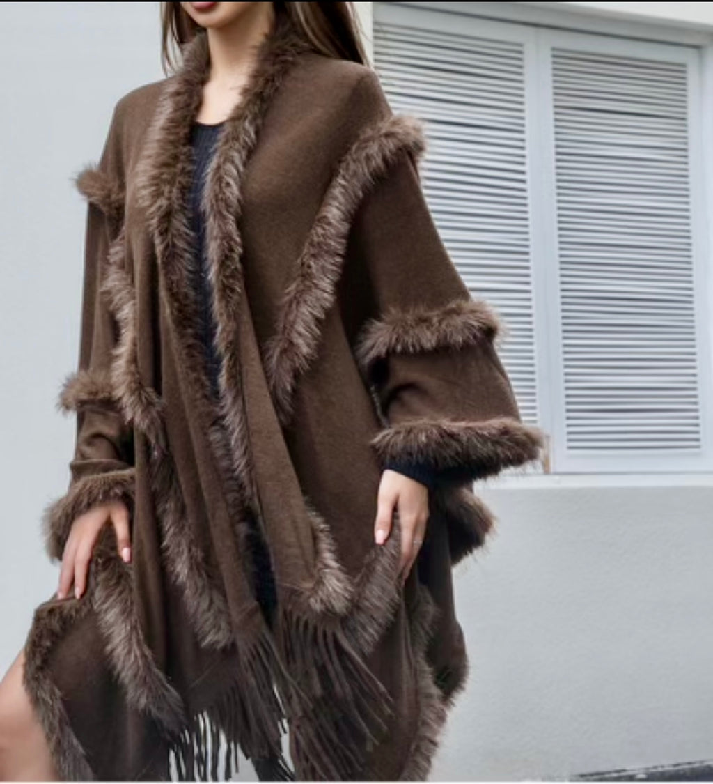 Faux Fur Pelts Cape -Mink Brown