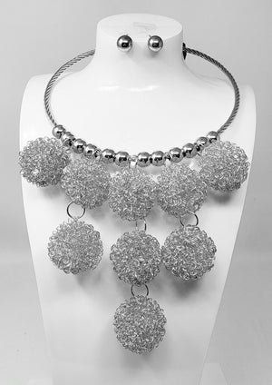 Wire Ball Chandelier Necklace Silver