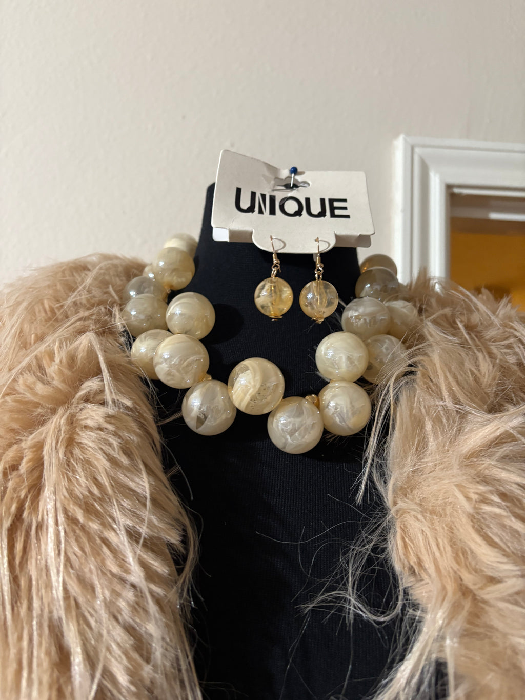 Unique Crystal Ball Necklace Set Taupe