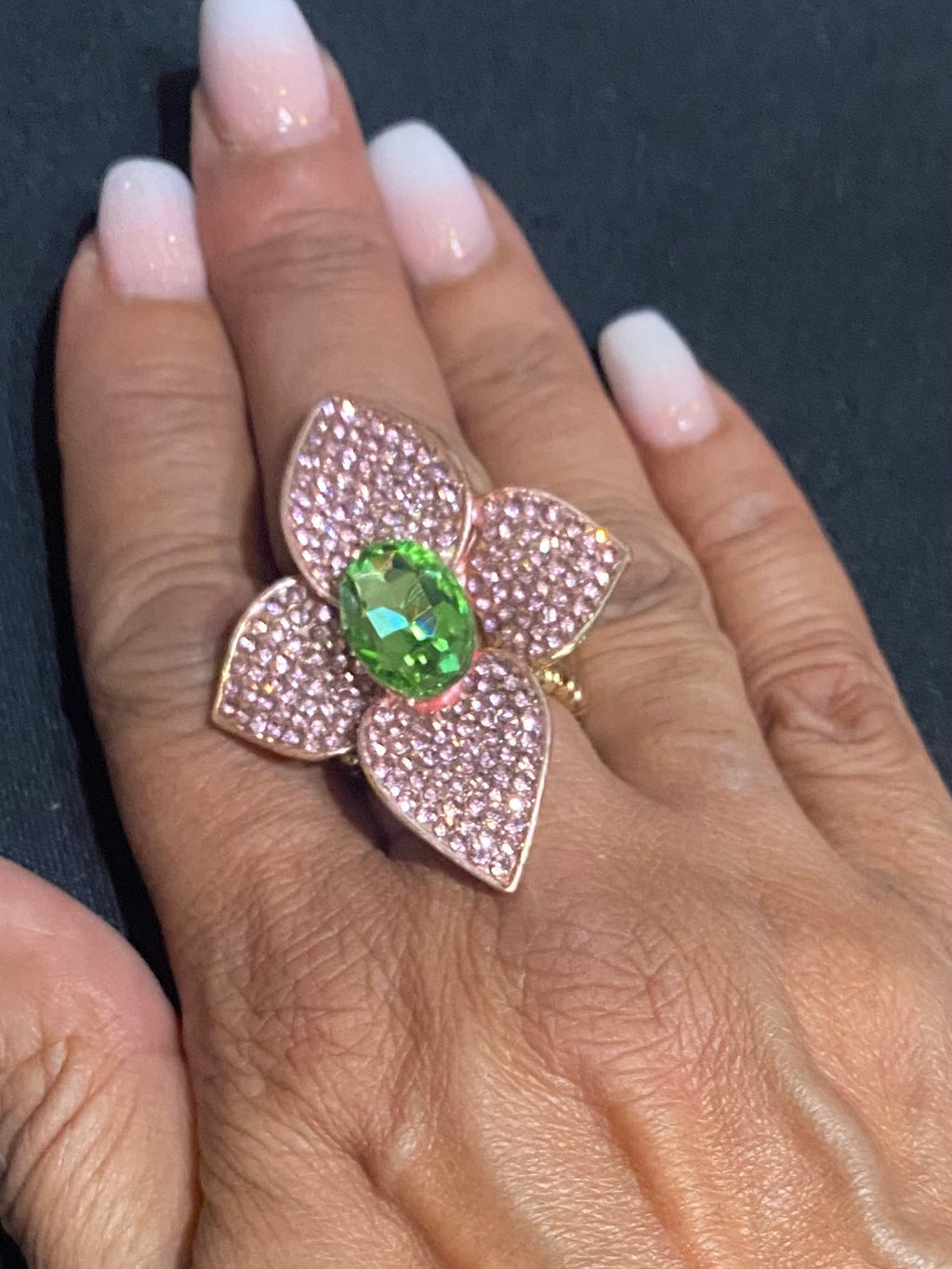 Flower Ring Pink Green (Stretch Back)