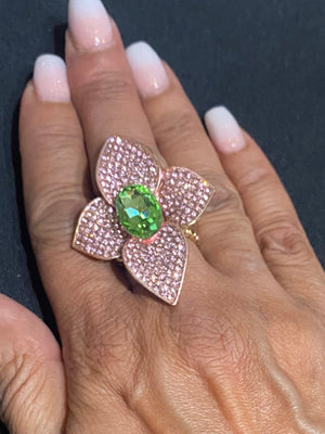 Flower Ring Pink Green (Stretch Back)