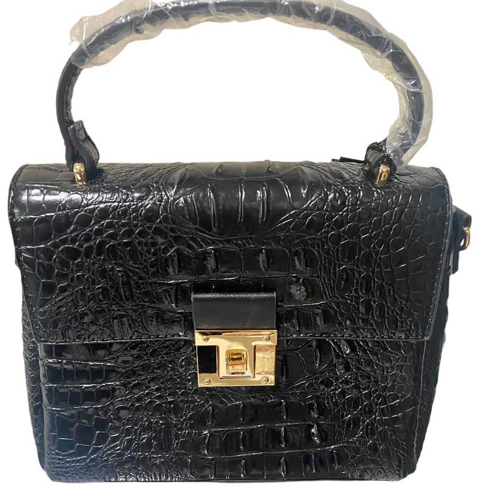 Faux Croc Bag -Black