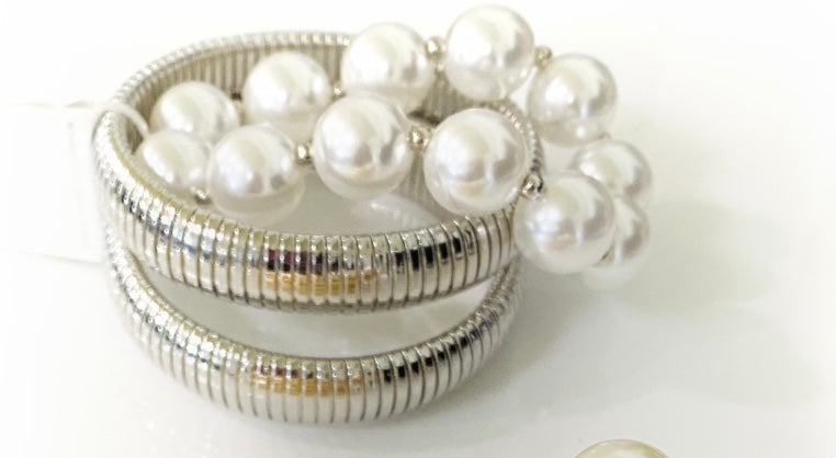 3pc Bracelet Set Silver and Pearls