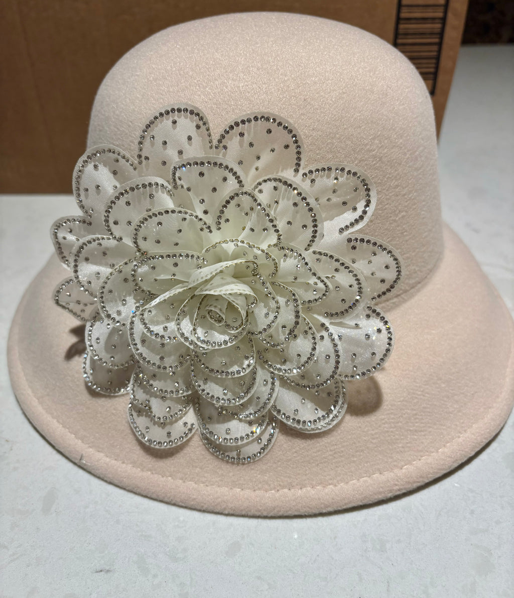 Flower Bowler Hat Bone/Beige