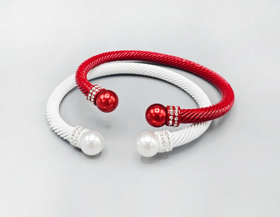 Inspired 2pc Cuff Bracelet Set Red White