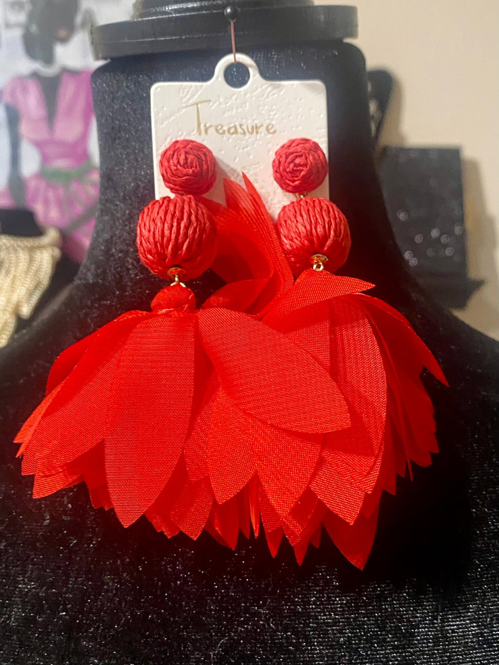 Treasure Flower Petal Earrings-Red