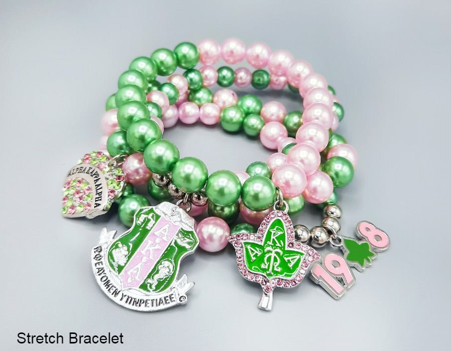 Pink Green Pearl Charm Bracelet-AKA