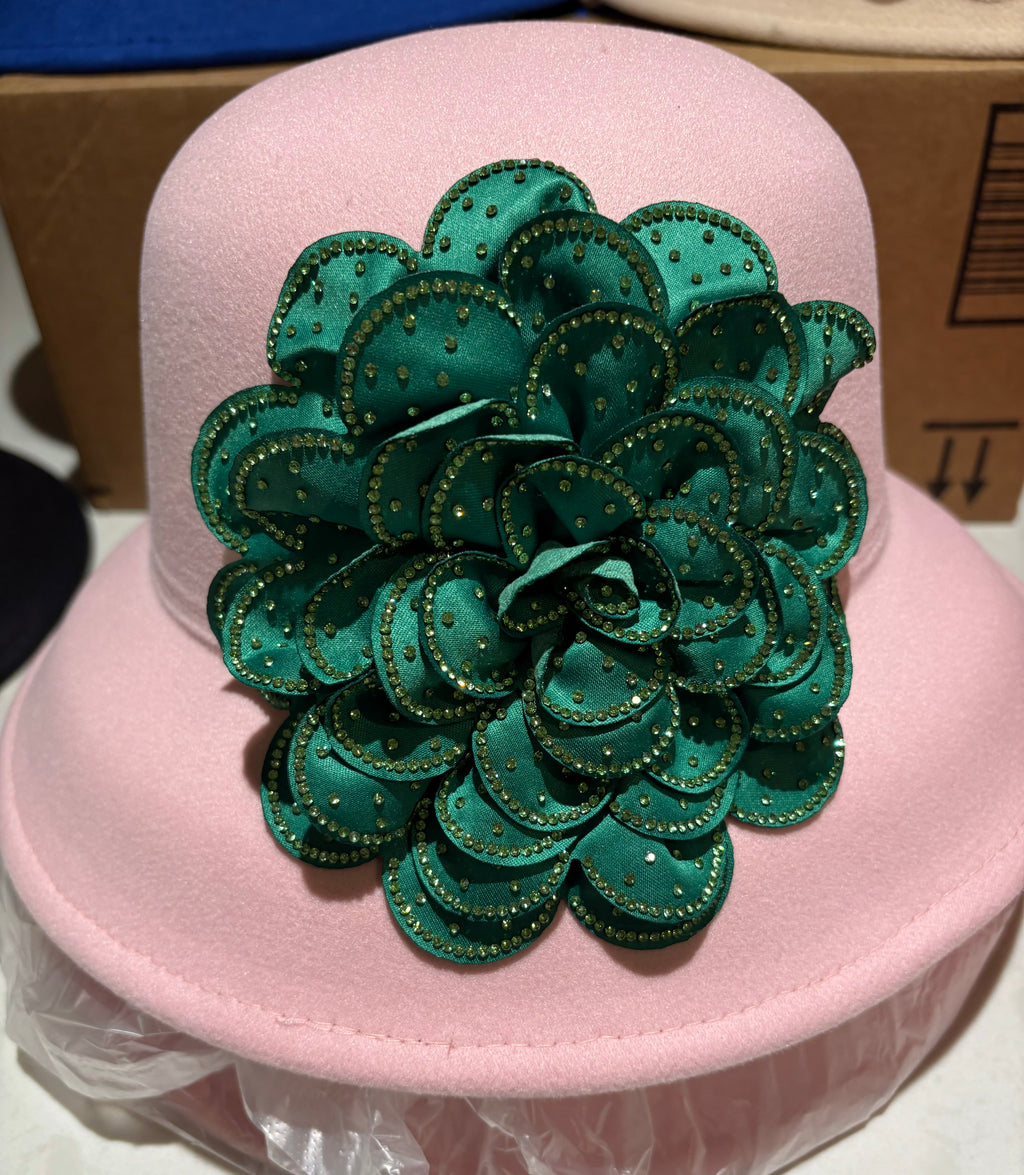 Flower Bowler Hat Pink Green