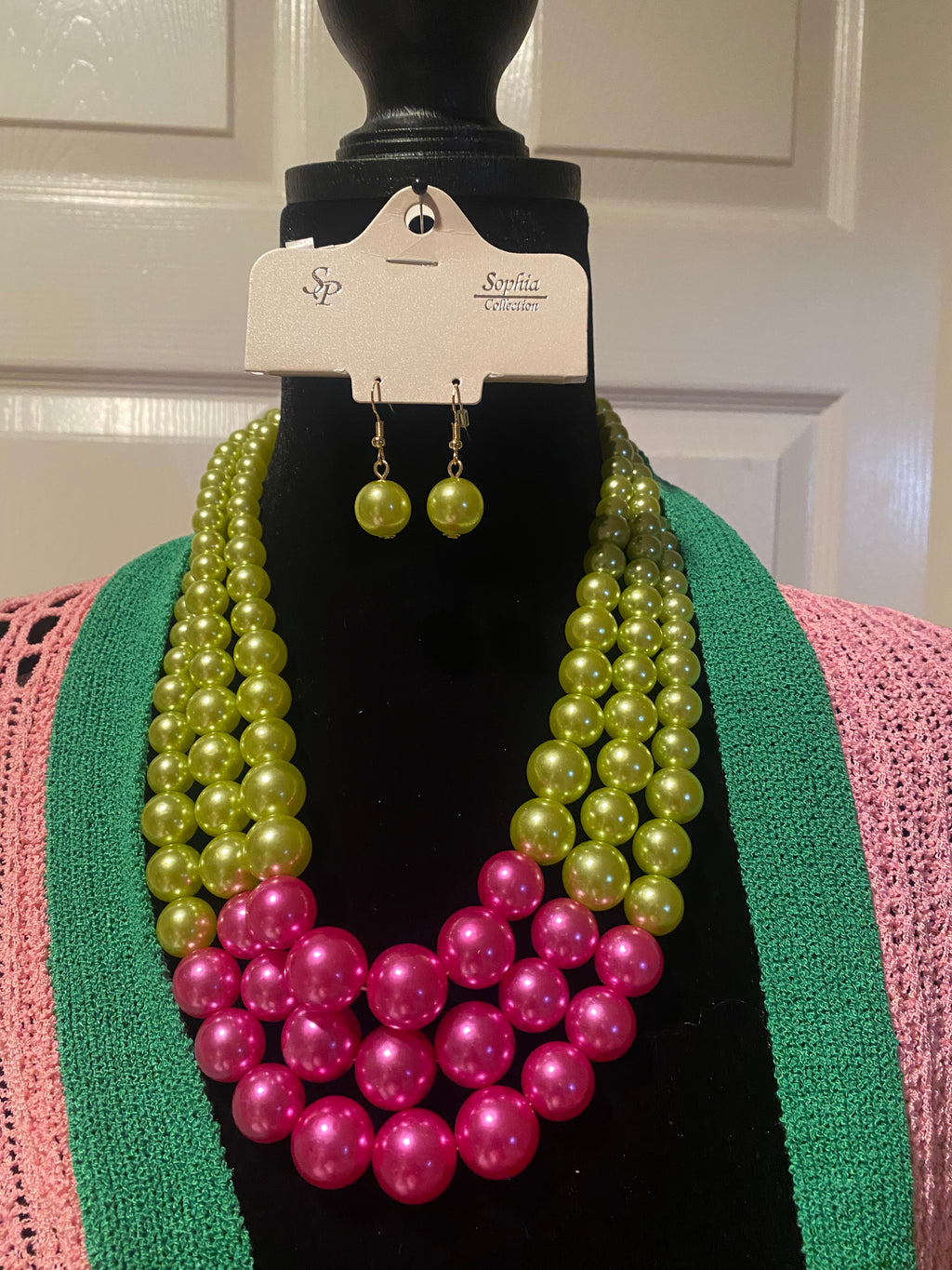 Two Tone Pearls Pink Green