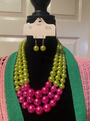 Two Tone Pearls Pink Green