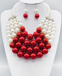 4 Strand Pearls Red White