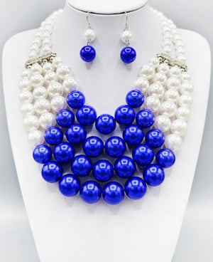 4Strand Pearls Blue White