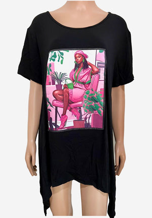 T-shirt Pink Green Lady Plus Size