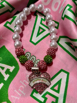 Bead Bracelet Pearl Pink Green Pretty Girl