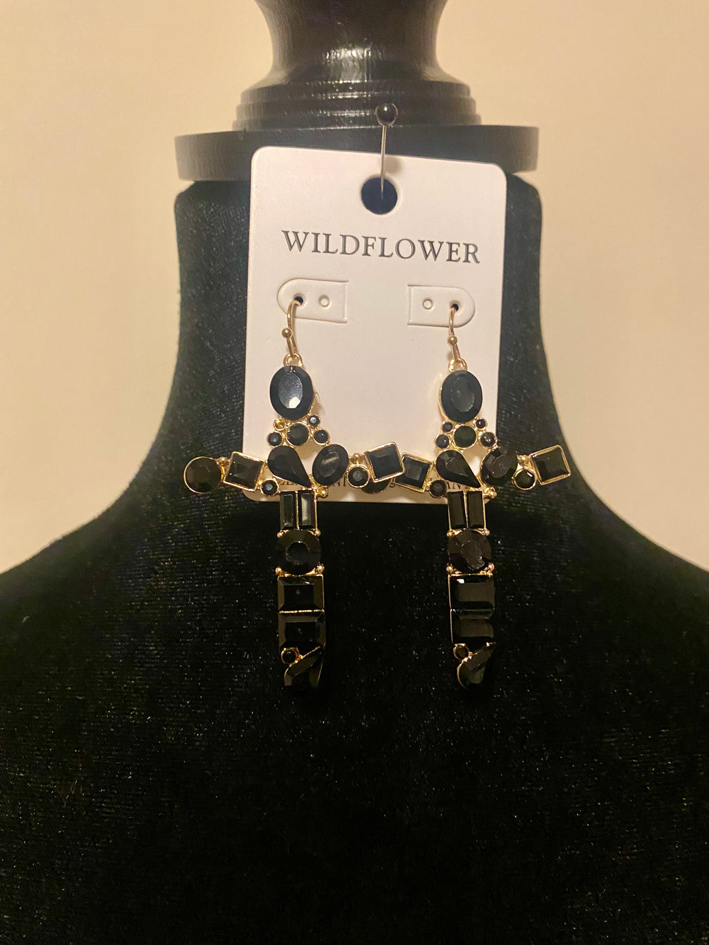 Wildflower Gemstone Cross Earrings-Black