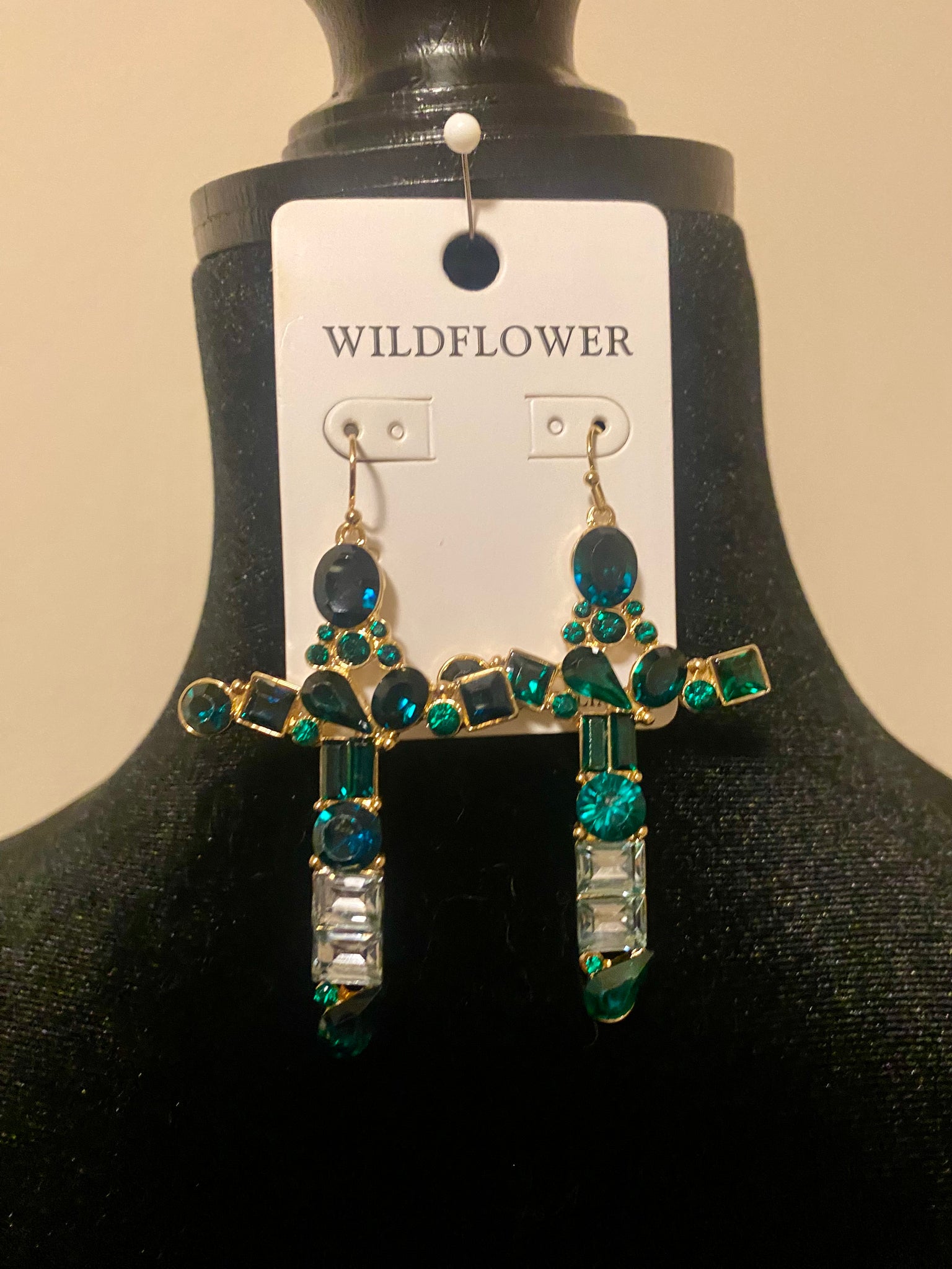 Wildflower Gemstone Cross Earrings-Black