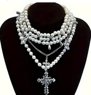 Layered Cross and Pearls (necklace only)