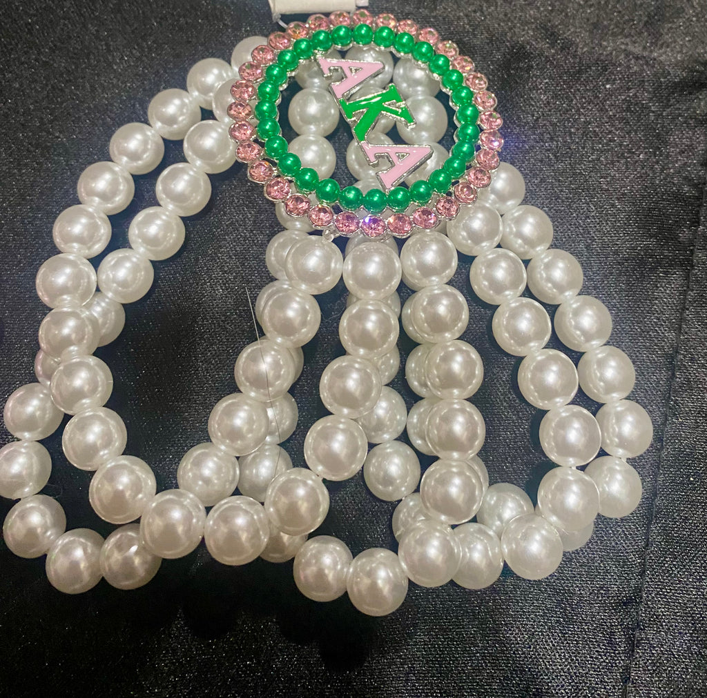 Brooch with Pearls Bracelet Set-AKA