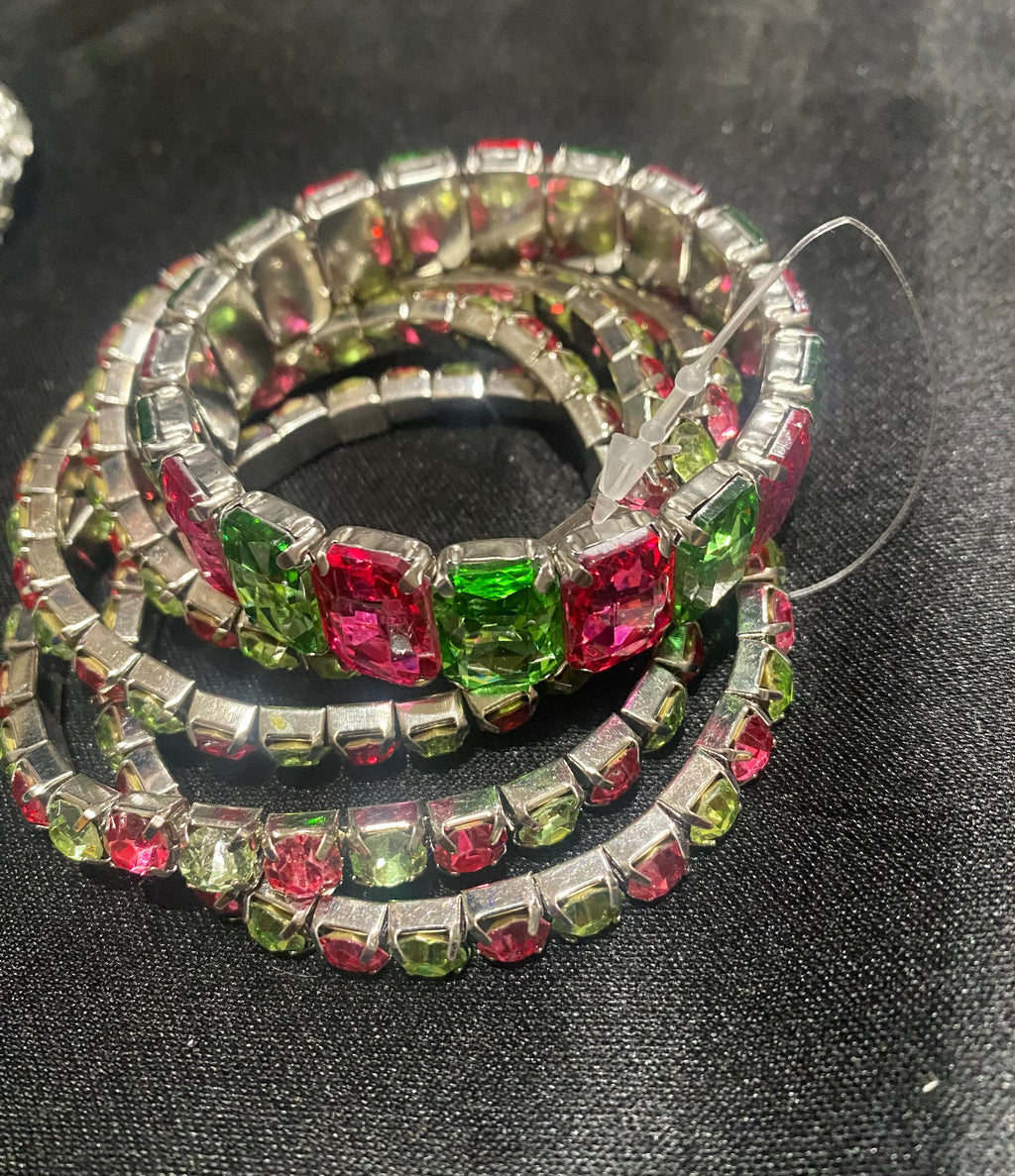 Crystal Bracelet Set Pink Green