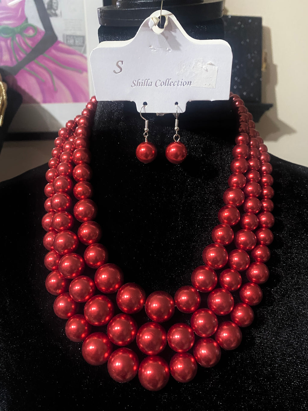 3 Strand Pearls Burgundy Red