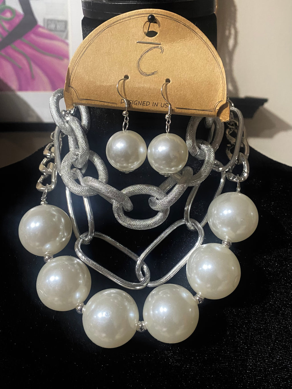 Pearl Link Statement Set -Silver