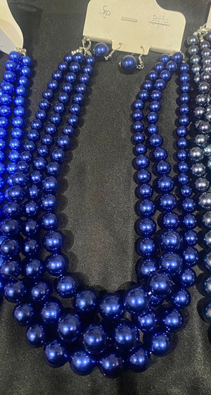 3 Strand Pearls -Navy Blue