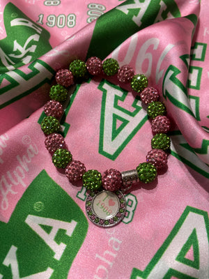 Bead Bracelet Pink Green 1908