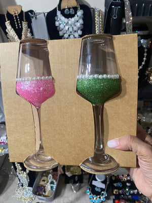 Custom Wine Glass Set -Pink Green