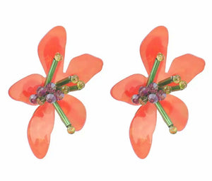 Multicolor Resin Flower Set-Orange Earrings