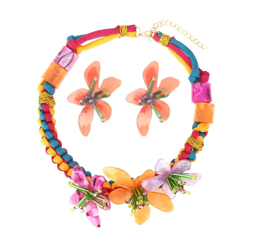 Multicolor Resin Flower Set-Orange Earrings