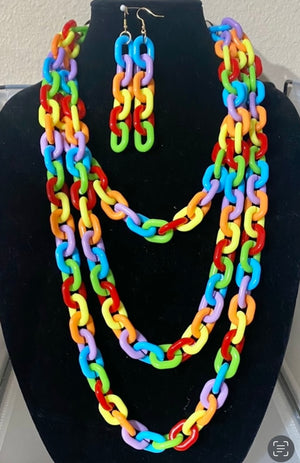 Colorful Chain Link Necklace Set