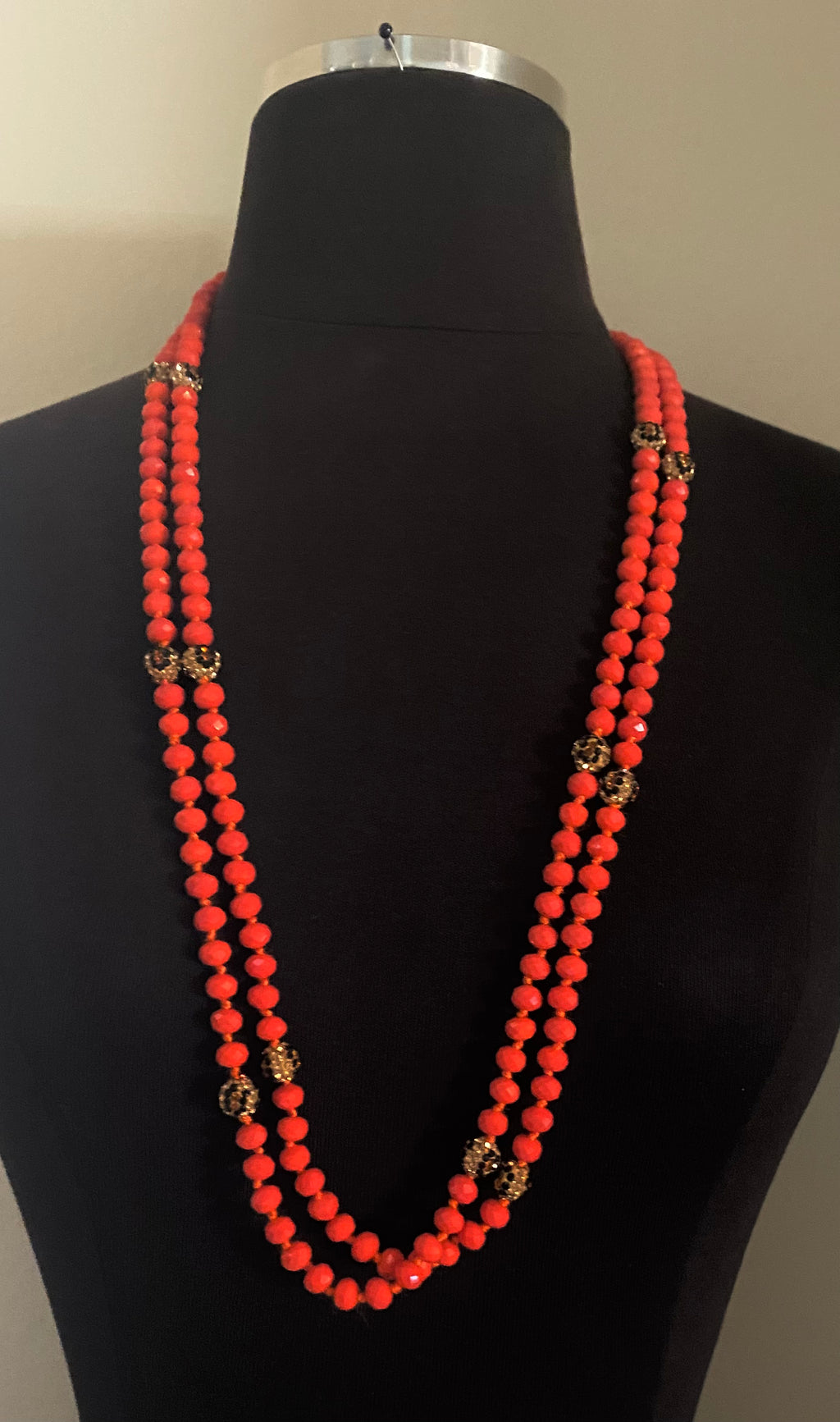 Crystal Necklace Coral Leopard Accent