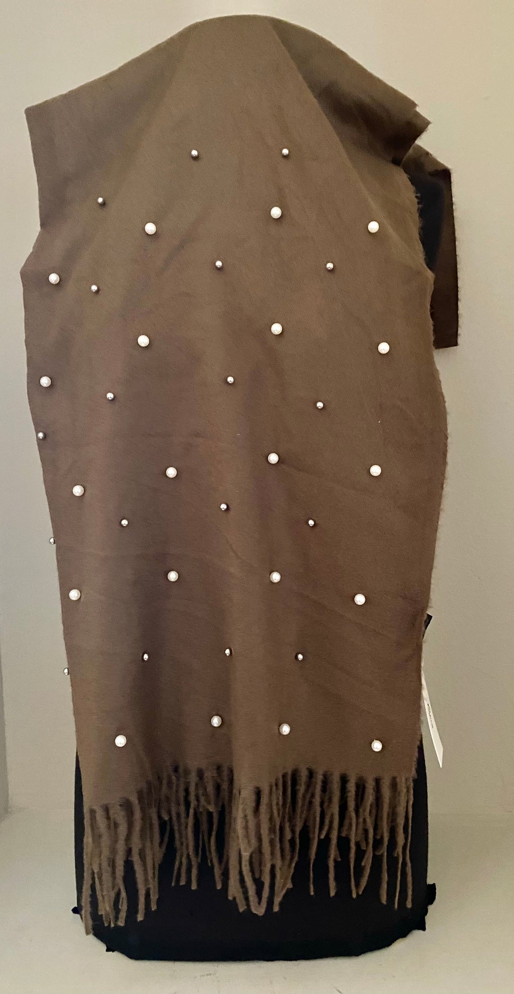 Long Shawl with Pearls-Brown