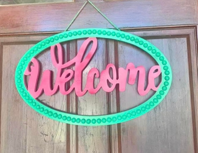 Welcome Sign Pink Green