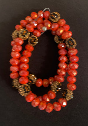 Crystal Bracelet Set Coral Leopard Accent