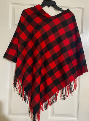 Poncho Red Houndstooth