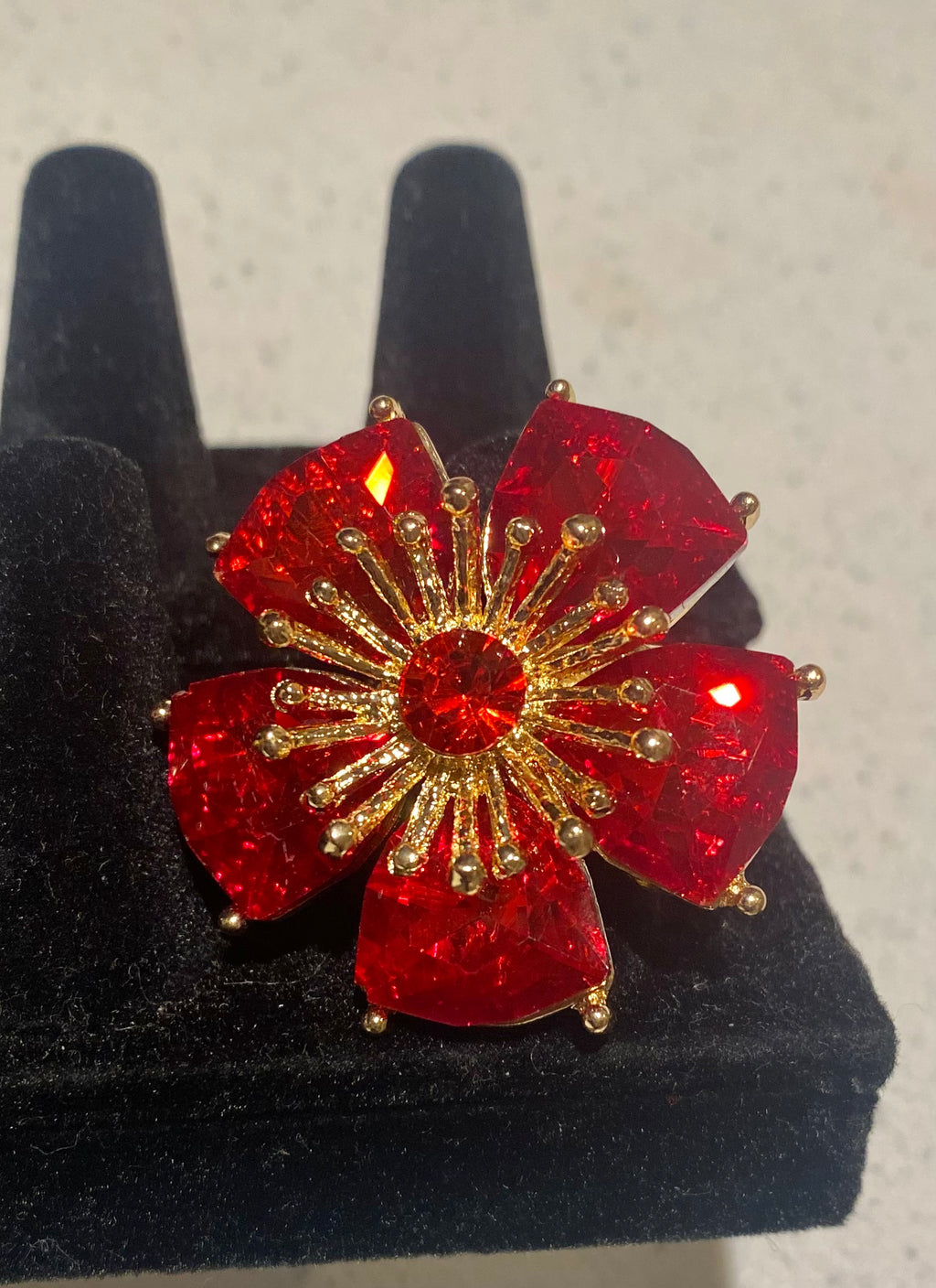 Red Gemstone Flower Ring