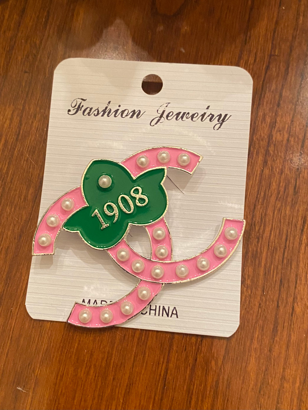 1908 CC brooch (pink green)