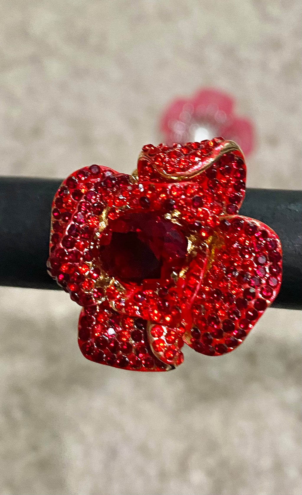 Red Crystal Flower Ring