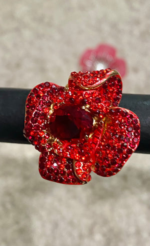 Red Crystal Flower Ring